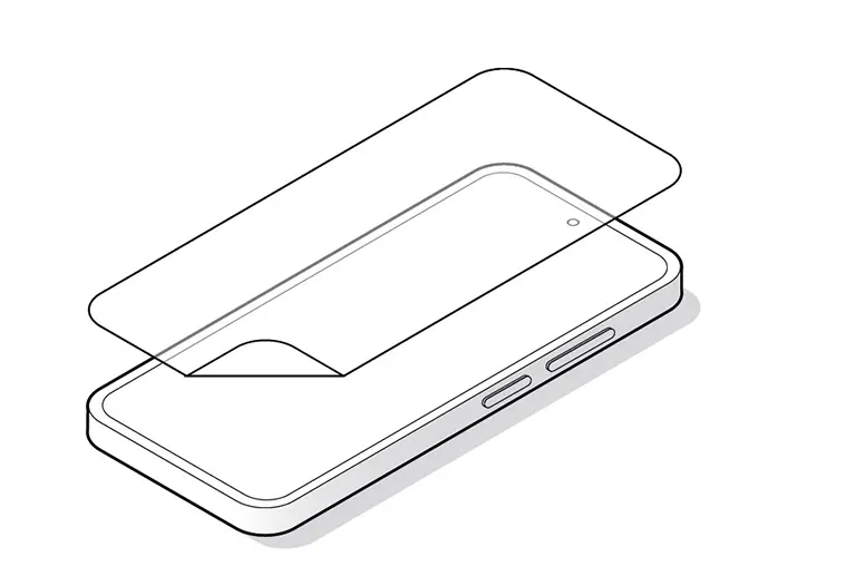 Infográfico de um smartphone com proteção de ecrã.