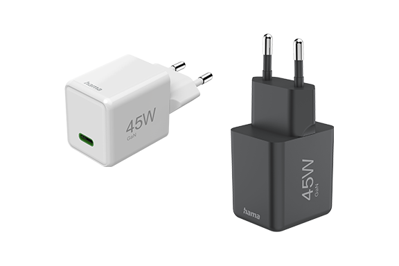 Încărcător de 45 W, disponibil în culorile alb și negru